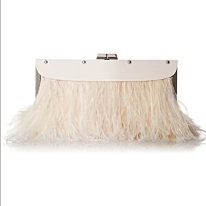 BCBG Portia Ostrich Feather Lucite Trim Clutch Off-White/Silver